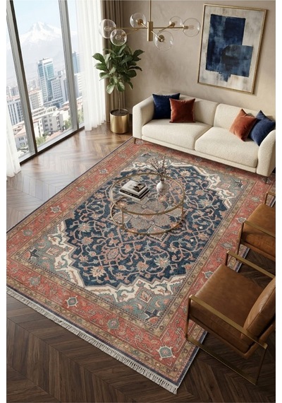 Dekoratif Halı Kaymaz Taban Leke Tutmaz Yıkanabilir Kilim Özel Ölçü Salon Halısı 3041