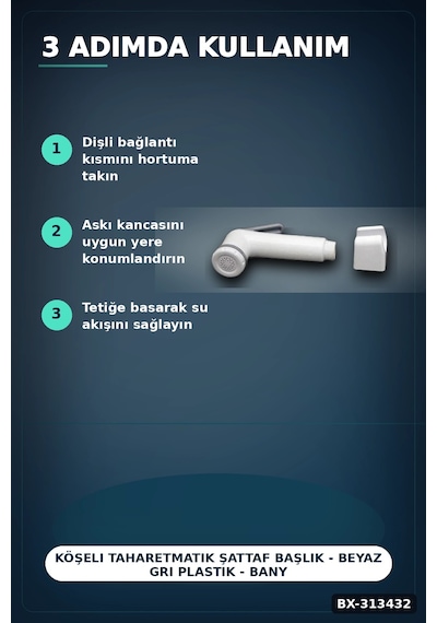 Köşeli Taharetmatik Şattaf Başlık - Beyaz Gri Plastik - Banyo Aksesuarı Bx-313432 12 Izgara