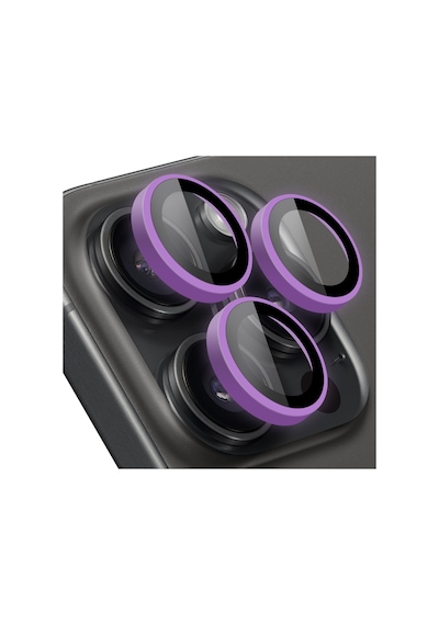 Buff Apple Uyumlu iPhone 15 Pro Max / 15 Pro Neon Metal Lens Koruyucu Mor
