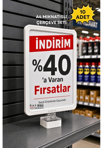 10 Adet - A4 Güçlü Mıknatıs Tutuculu Fiyatlık Etiketlik Dikey Yatay Ve Bilgilendirme Çerçevesi Beyaz