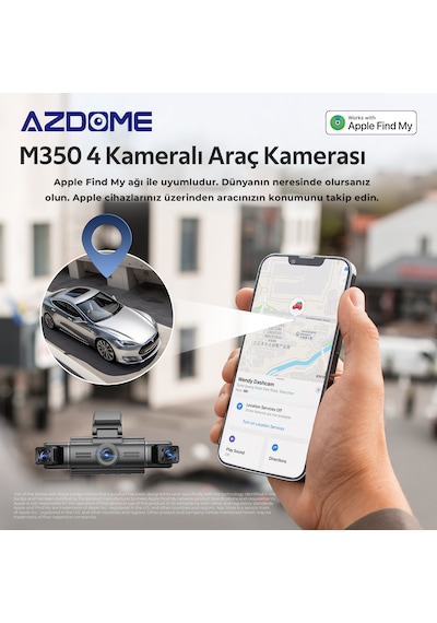 Azdome M350 4 Kameralı Akıllı Araç Kamerası Apple Find My