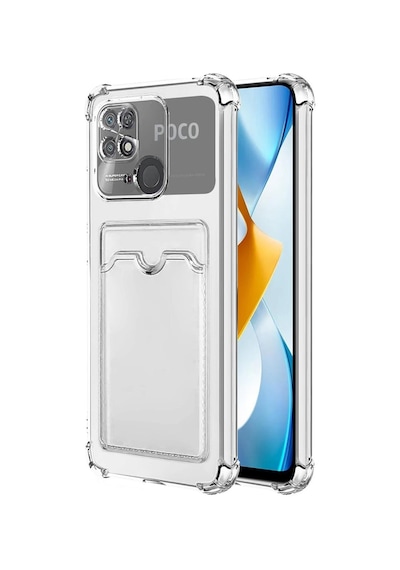 Xiaomi Redmi 10c İle Uyumlu Kapak Kamera Korumalı Kartlıklı Darbe Emici Özellikli Şeffaf Silikon Kılıf