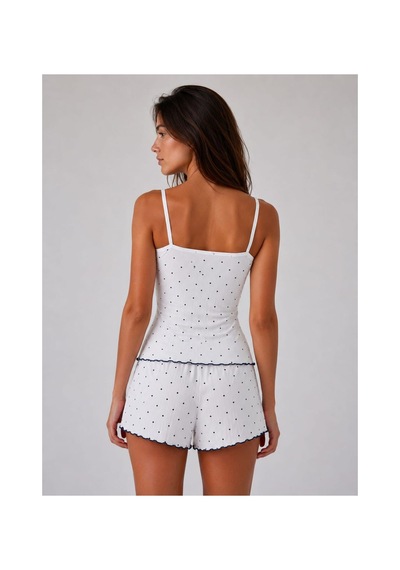 Pijamask Kadın Yumuşacık Dokulu Şortlu Pijama Takımı Beyaz
