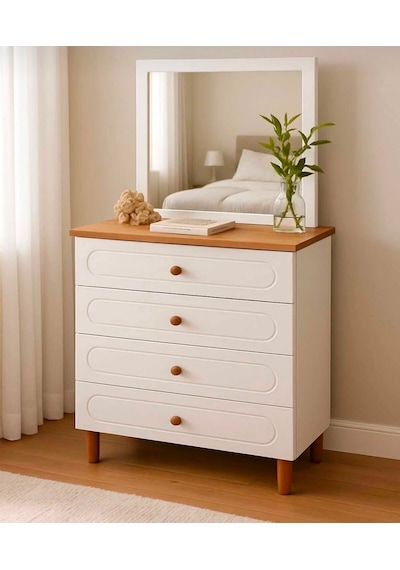 Pema Home Masal %100 Mdf Şifonyer Aynalı Beyaz - Ceviz