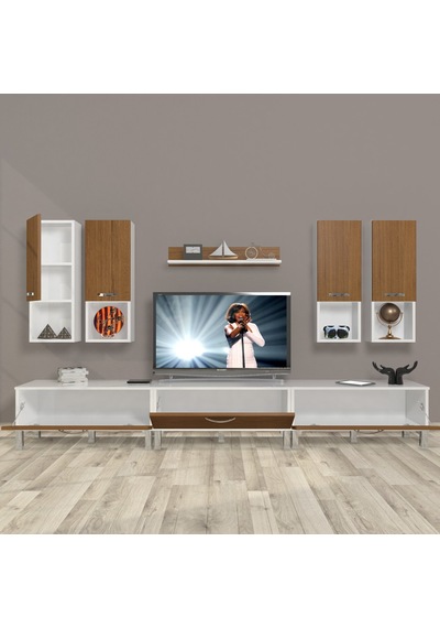 Decoraktiv Eko 8da Slm Krom Ayaklı Tv Ünitesi Tv Sehpası Beyaz - Ceviz