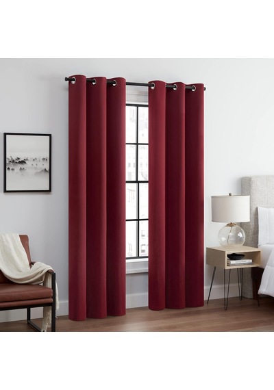 Andover Düz Üçlü Dokuma Termal Karartma Halkalı Yatak Odası İçin Perde 2 Panel , 106,68 Cm X 274,32 Cm, Kırmızı