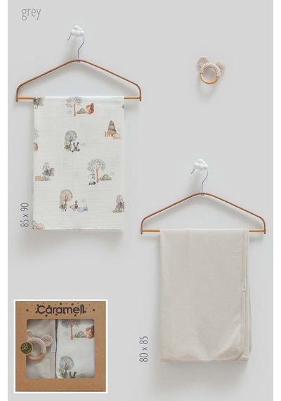Caramell 2'li Battaniye & Çıngırak 80x85 Cm Gri Crm.gri.2467