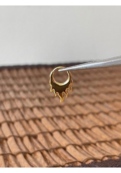 316 L Cerrahi Çelik Anti Alerjik Alev Modeli Kilitli Halka Piercing 8mm X 1,2 Mm Altın