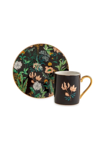 Jumbo Black Garden 4 Kişilik Kahve Fincan Takımı Siyah