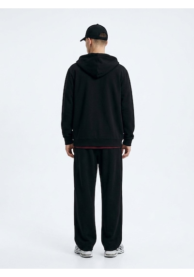 LTB Regular Fit Fermuarlı Kapüşonlu Siyah Sweatshırt