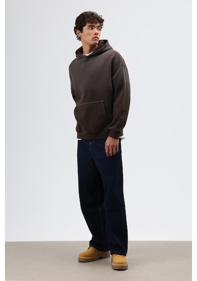 Vamos Oversize Nakış Detaylı Hoodie Kahve