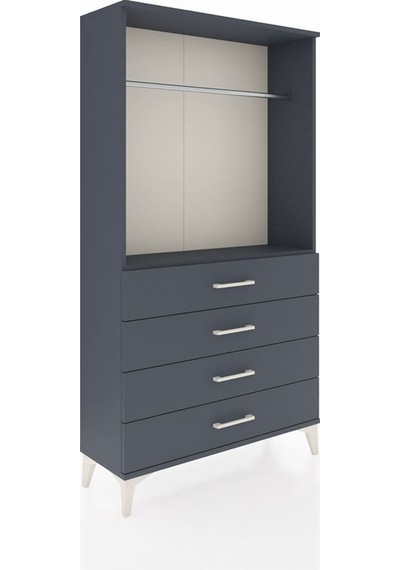 Arges Dolap Tek Raflı 4 Çekmeceli Tek Askılı 88x30x163 Antrasit-antrasit Antrasit