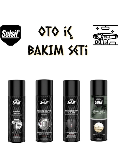 Selsil Oto İç Bakım Seti 4 Parça Klima-torpido-kemer-silikon Spreyi