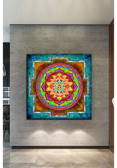 Yaşam Çiçeği Kutsal Geometri Sri Yantra Kanvas Tablo 30 x 30h