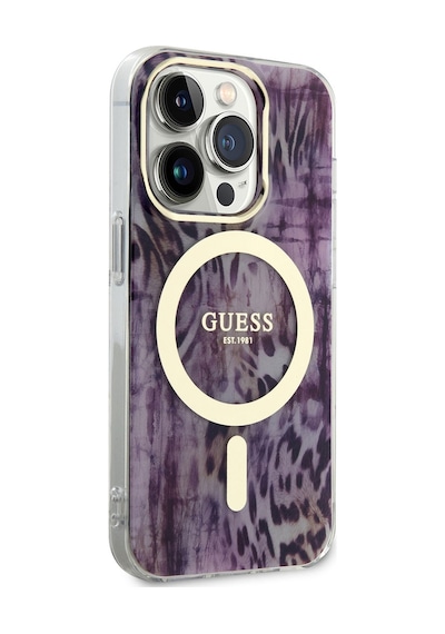 Apple Uyumlu iPhone 14 Pro Kılıf Guess Magsafe Şarj Özellikli Leopar Desenli Kapak