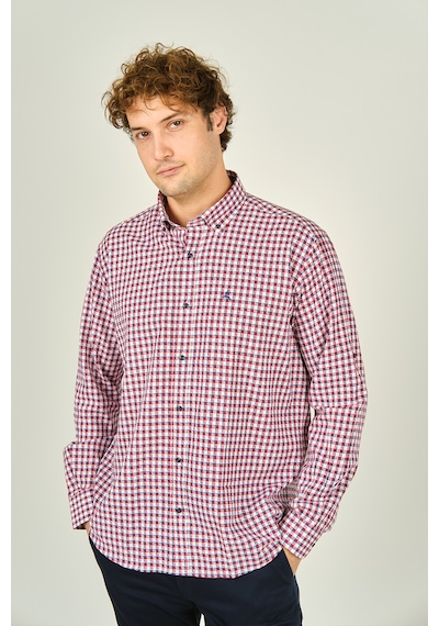 Figs Erkek Slim Fit Ekoseli Uzun Kollu %100 Pamuk Gömlek 0016 Kırmızı Kırmızı