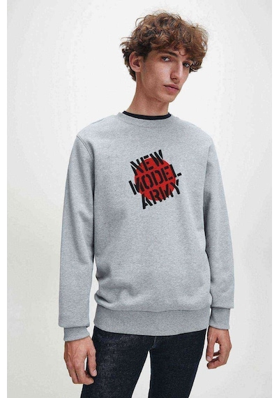 New Model Army Baskılı Gri Melanj Erkek Örme Sweatshirt