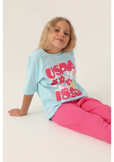 U.s. Polo Assn 1812 Kız Çocuk Pijama Takım Açık Mavi V1 Mavi