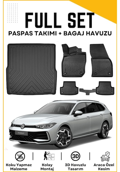 Volkswagen Passat B9 Variant 2025 Model Alt Birebir Uyumlu Bagaj Havuzu+paspas Seti