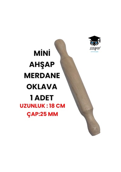 Mini Ahşap Merdane Oklava 1 Adet Uzunluk : 18 Cm Çap:25 Mm