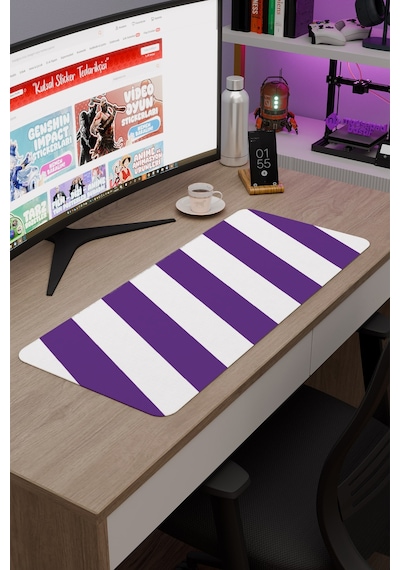 Mor Beyaz 70x30 Xl Taraftar Gaming Oyuncu Mouse Pad Kaymaz Taban Büyük Klavye Fare Altlığı Şerit