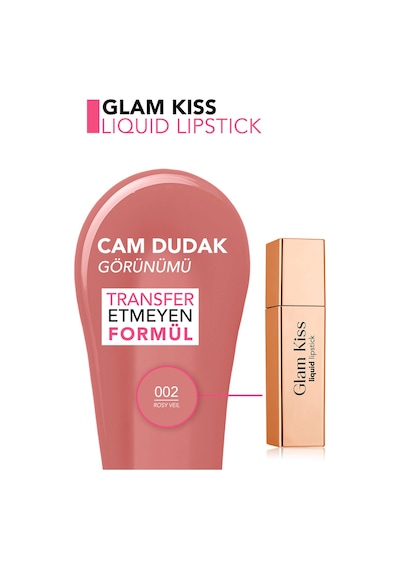 Flormar Glam Kiss Yüksek Pigmentli & Nemlendirici Cam Dudak Görünümlü Parlak Bitişli Ruj 002 Rosy Veil