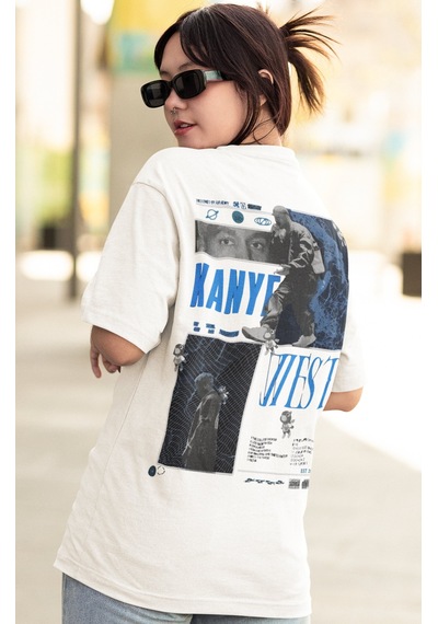 Kanye West Rapper Şarkıcı Sırt Baskılı Unisex Oversize Tişört Beyaz