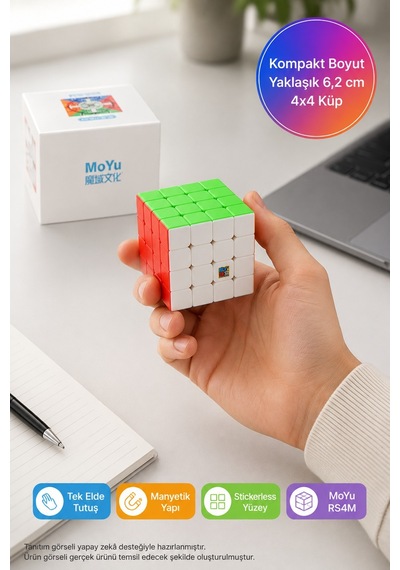 Moyu 4x4 Manyetik Zeka Küpü Rs4m Stickerless Speed Cube Mf8891 6,2x6,2x6,2 Cm