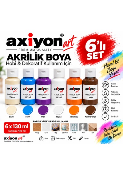 Axiyon Art Akrilik Boya 130 Ml 6 Lı Set Su Bazlı Hobi Ve Dekoratif Uygulama Genel