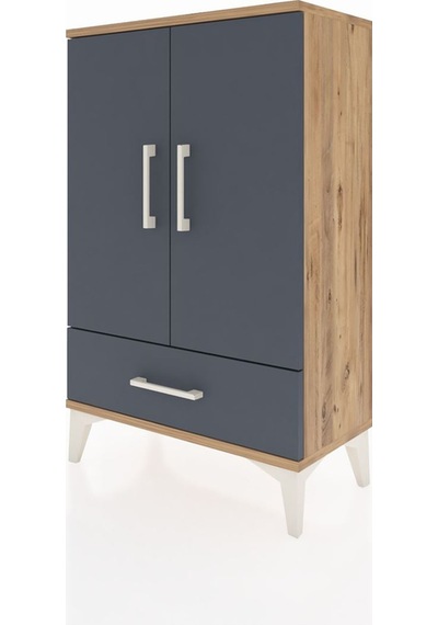 Arges Komodin 2 Raflı Tek Çekmeceli 2 Kapaklı 60x30x96 Çam-an... Çam