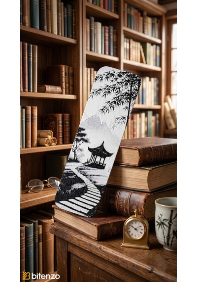 Uzak Doğu Manzaralı Kabartma Dokulu Kitap Ayracı - Oryantal Tasarım Pagoda Kitap Aksesuarı
