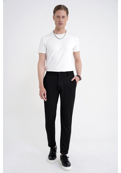 Comfort Fit Beli Lastikli Armürlü Dokuma Esnek Pamuk Siyah Jogger Pantolon P 1217