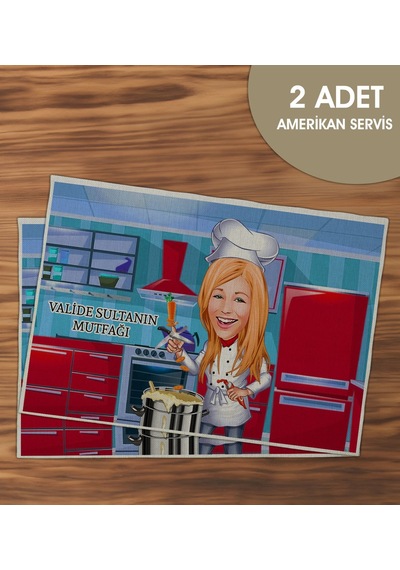Bk Gift Kişiye Özel Karikatürlü 2 Li Keten Amerikan Servis Seti-5, Ev Hediyesi,baskılı Servis Bezi, Mutfak Dekoru