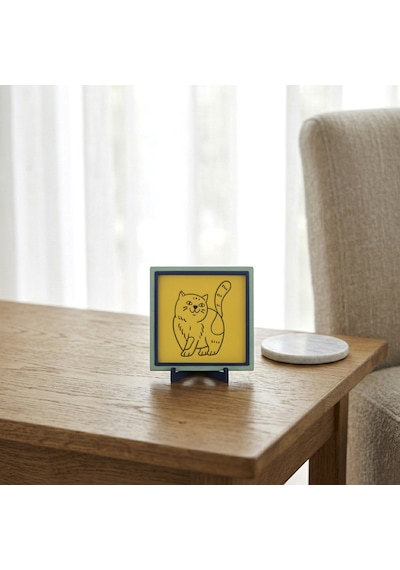 Neşeli Kedi Tasarımlı Modern Dekoratif Obje, Sevdiklerinize Neşe Değeri Yüksek Armağan 10x10 Cm
