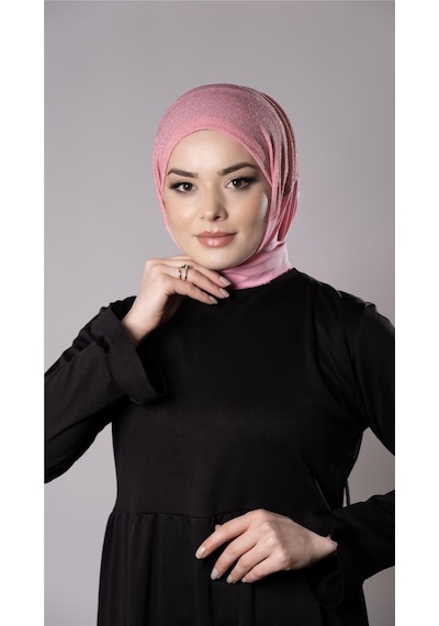 Hürrem Bone Pembe Pratik Hazır Geçmeli Tesettür Eşarp Sandy Kumaş Arkadan Çıtçıtlı 2206 04