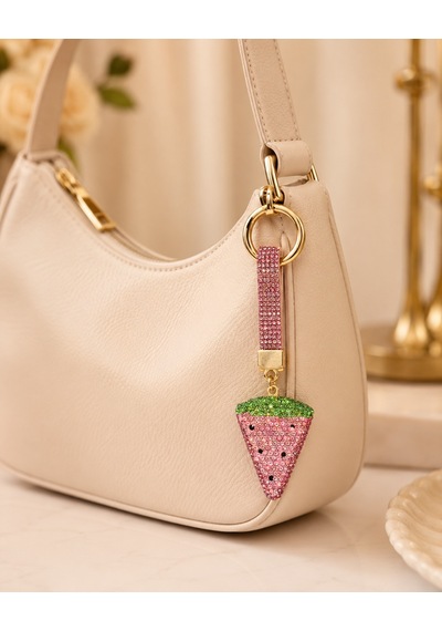 Taşlı Pembe Karpuz Charm Anahtarlık - Çanta Aksesuarı