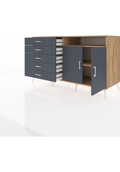Kronos Konsol 2 Raflı 5 Çekmeceli 2 Kapaklı 176x59x99 Çam-antrasi Çam-antrasit