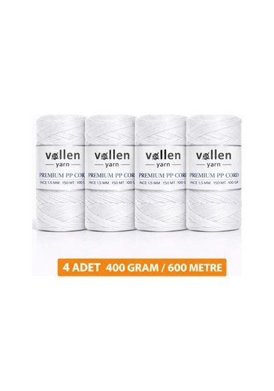 600m Polyester Makrome Ipi, Supla Ipi, Çanta Ipi, Bileklik Ipi,makrame,beyaz 1.5mm-400gr