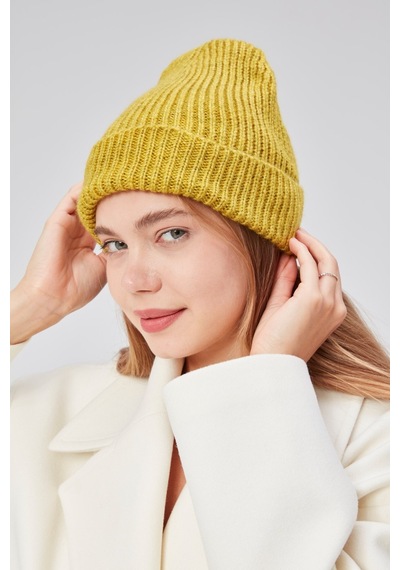 Derikem Basic Şık Standart Lüks Unisex Tiftik Bere Hardal