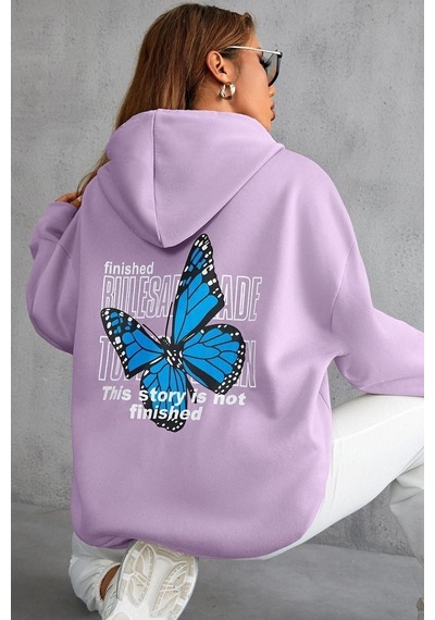 Uyguntarz Unisex Kelebek Sırt Baskılı Sweatshirt Lila