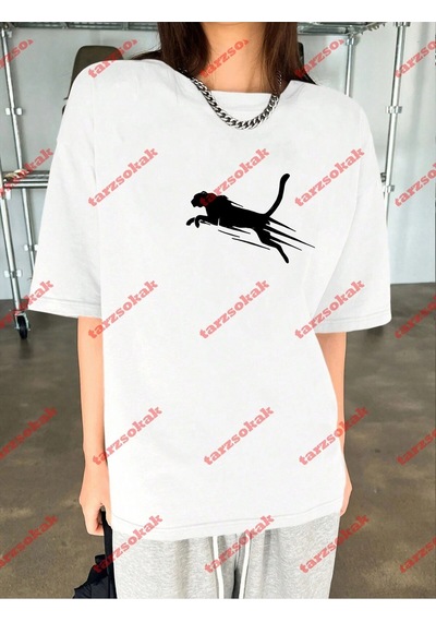Startmore Unisex Jaguar Baskılı Tshirt Beyaz Beyaz