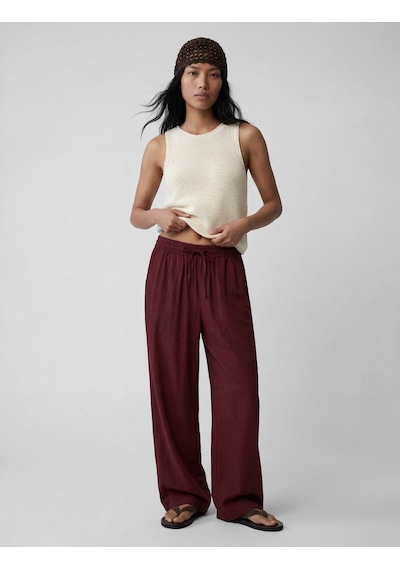 Koton Modal Kumaş Beli Bağlamalı Dokulu Geniş Paça Pantolon Bordo 6sak40213pw