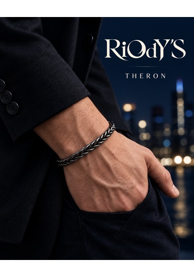 Riody's Theron Erkek Bileklik 6 Mm Füme Çelik Hasır Zincir Kancalı Kilit Gri