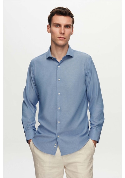 D'S Damat Ds Damat Slim Fit Koyu Mavi İtalyan Yaka Kolay Ütülenebilir 2'li Gömlek 2hf02ortbn86 Okyanus Mavi