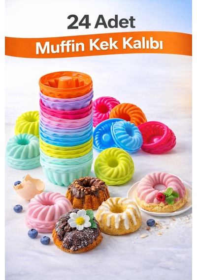 Silikon Mini Kek Kalıbı, Muffin Kalıbı, Tekrar Kullanılabilir, Yapışmaz-24 Adet Çok Renkli - 904957889 Çok Renkli