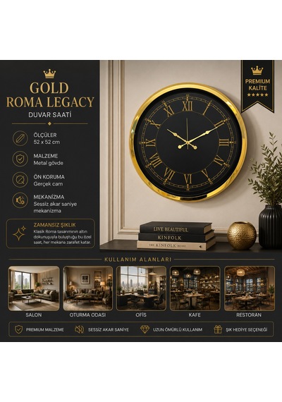 Gold Roma Legacy 52 X 52 Cm Duvar Saati