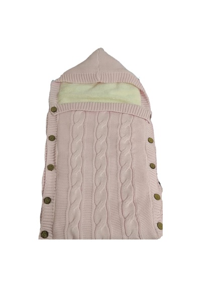 % 100 Organik İçi Polarlı Kapüşonlu Düğme Detaylı Triko Bebe Kundağı 75 X 40 Cm 1068 Pembe Pembe