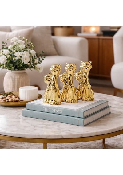 İbico İ12-142 Biblo Ve Dekoratif Süs Eşyası Gold Büyük Seramik Çift Kedi - 12'li Paket Diğer