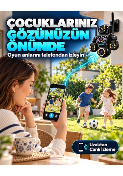 O-kam Ok-251 12mp 4 Kameralı Wifi Gece Görüş Çift Yönlü Ses Uzaktan İzleme Kişi Takibi Türkçe 128gb Akıllı Güvenlik Kamerası
