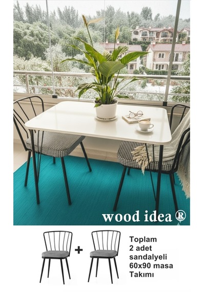 60x90 Metal Ayaklı 2 Sandalyeli Yemek, Balkon Ve Mutfak Masa Takımı Beyaz